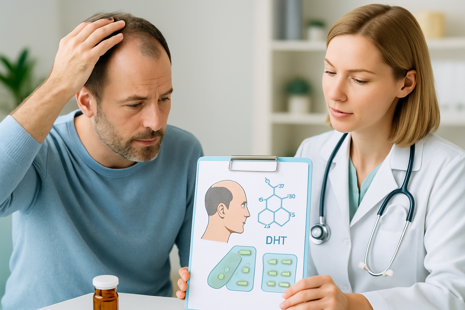 Wissenschaftliche Darstellung von DHT-Molekülen und deren Wirkung auf Haarfollikel