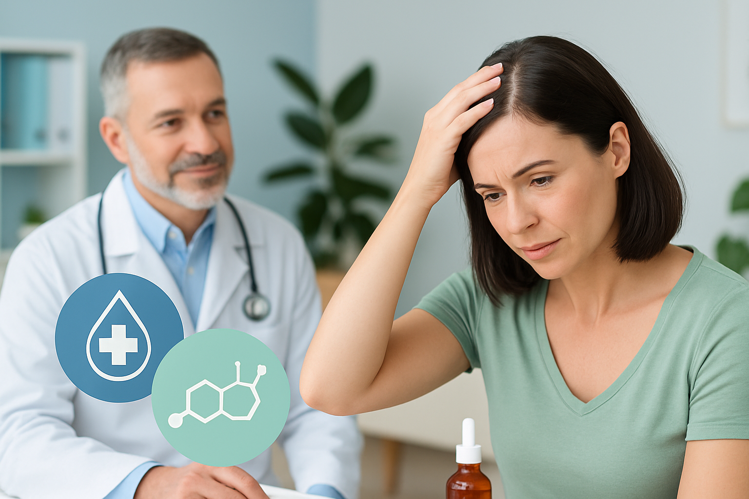 Illustration zeigt den Zusammenhang zwischen Hormonen und Haarwachstum bei Frauen und Männern