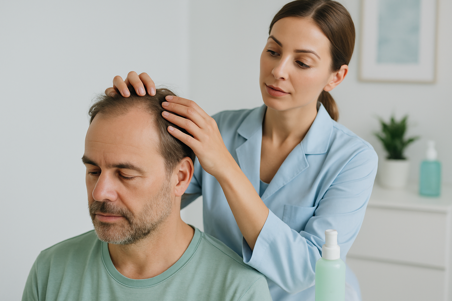 Person massiert Kopfhaut zur Förderung von gesundem Haarwachstum und Vorbeugung von Haarausfall