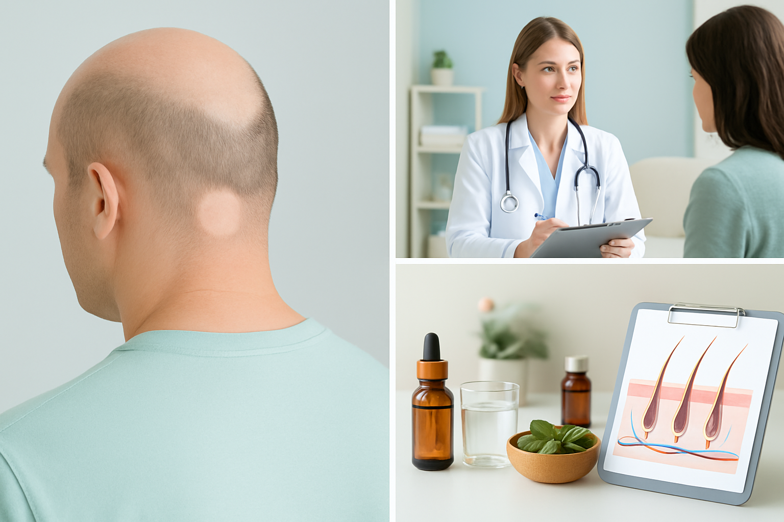 Person mit kreisrundem Haarausfall zeigt kahle Stelle am Hinterkopf