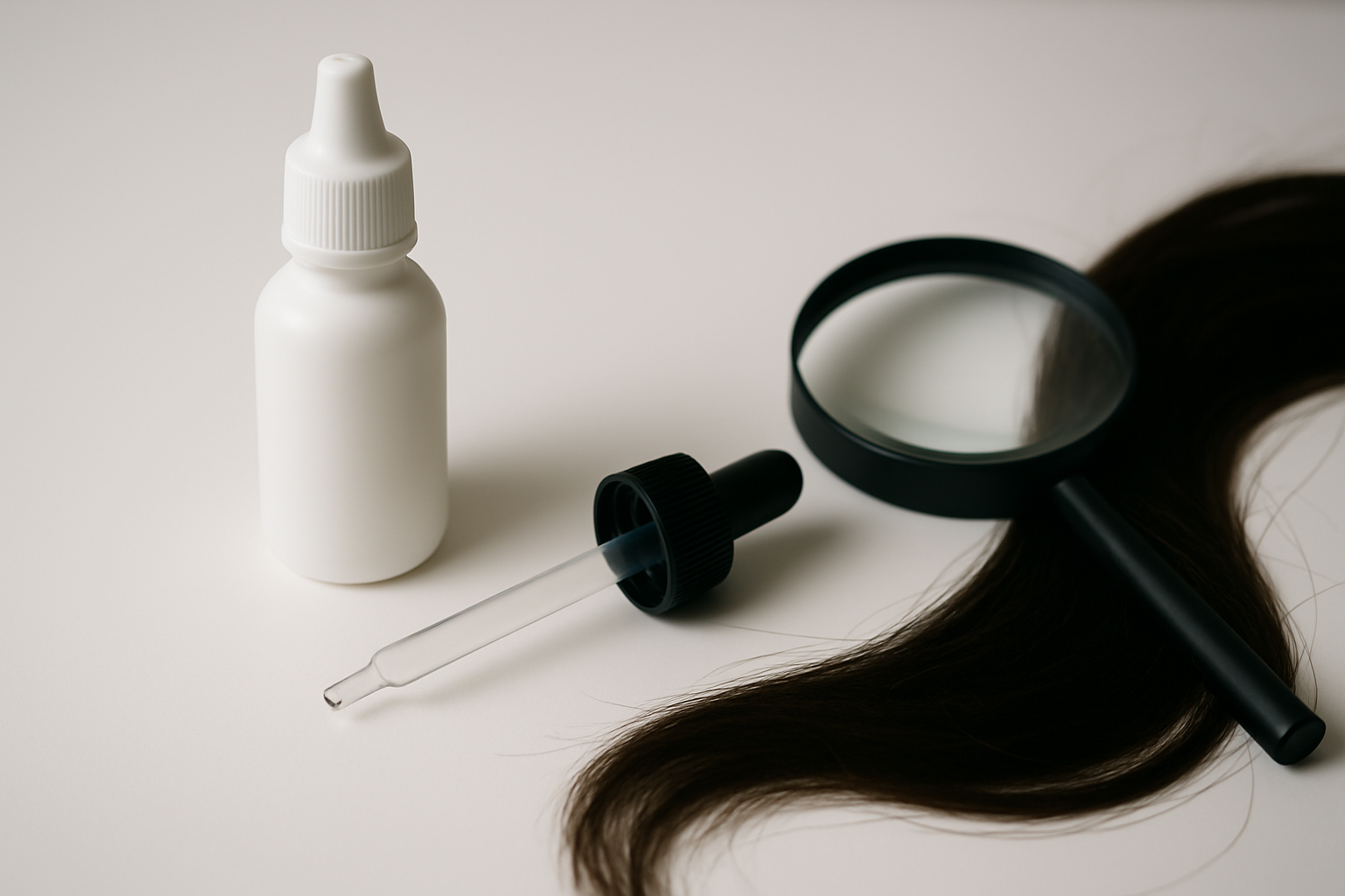 Minoxidil-Lösung wird auf die Kopfhaut aufgetragen zur Behandlung von Haarausfall